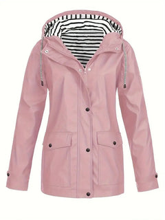 Women’s Raincoat – Waterproof Hooded Coat with Striped Lining