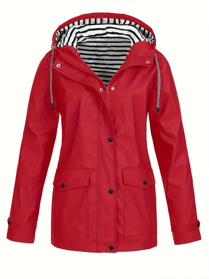 Women’s Raincoat – Waterproof Hooded Coat with Striped Lining