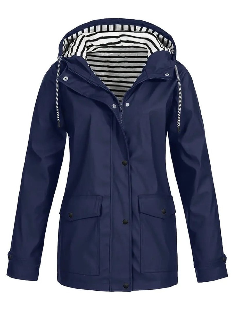 Women’s Raincoat – Waterproof Hooded Coat with Striped Lining