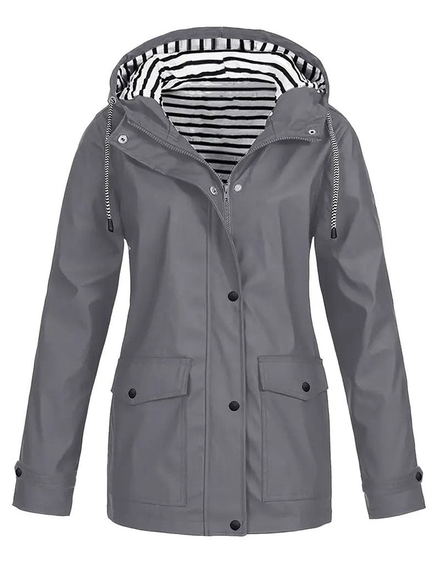 Women’s Raincoat – Waterproof Hooded Coat with Striped Lining