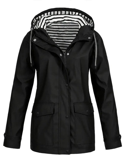 Women’s Raincoat – Waterproof Hooded Coat with Striped Lining