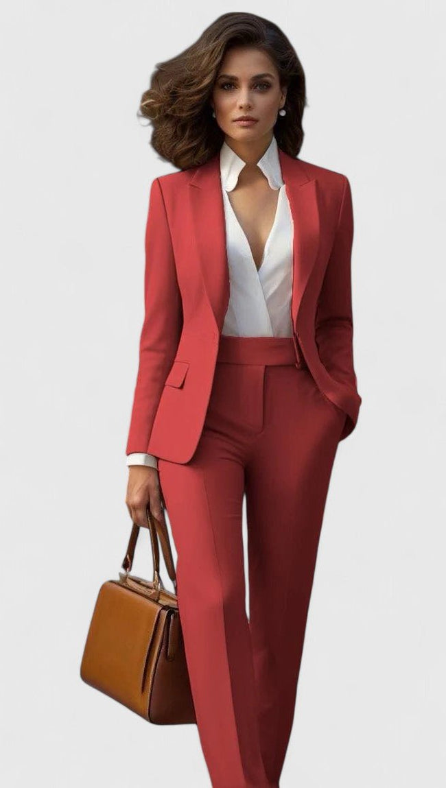 Women’s Two-Piece Suit Set – Single-Button Blazer with Straight Trousers