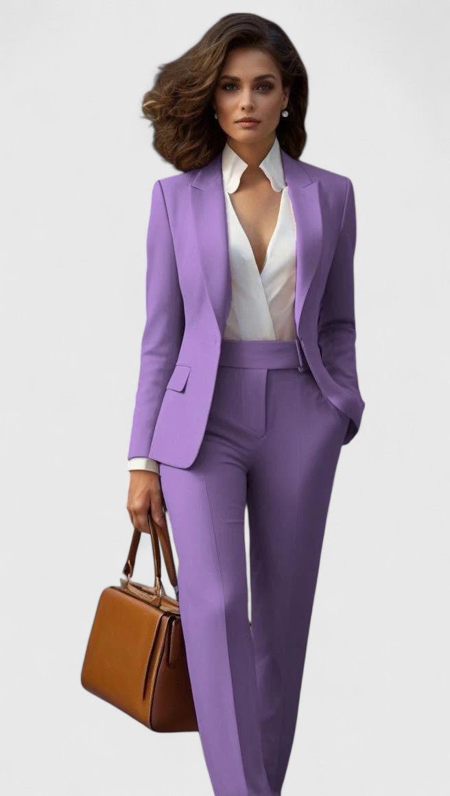 Women’s Two-Piece Suit Set – Single-Button Blazer with Straight Trousers