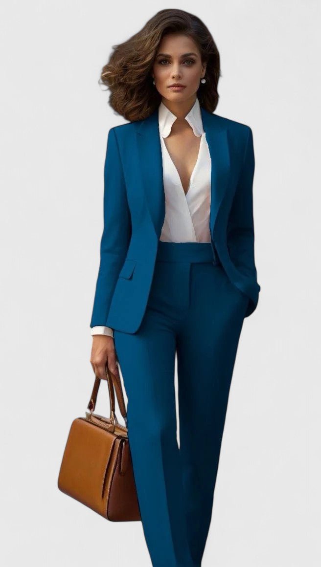 Women’s Two-Piece Suit Set – Single-Button Blazer with Straight Trousers