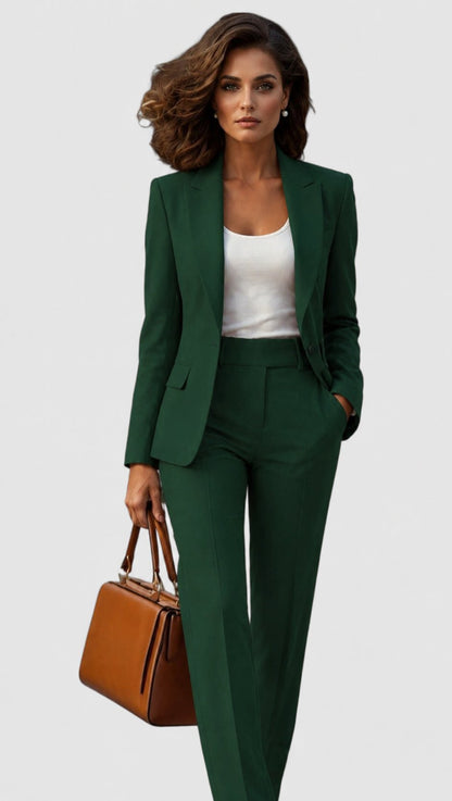 Women’s Two-Piece Suit Set – Single-Button Blazer with Straight Trousers