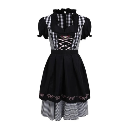 Women’s Ruffled Oktoberfest Dirndl – Puff Sleeve Folk Dress with Lace-Up Bodice