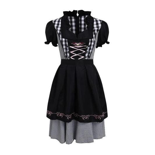 Women’s Ruffled Oktoberfest Dirndl – Puff Sleeve Folk Dress with Lace-Up Bodice