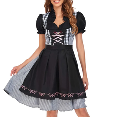 Women’s Ruffled Oktoberfest Dirndl – Puff Sleeve Folk Dress with Lace-Up Bodice