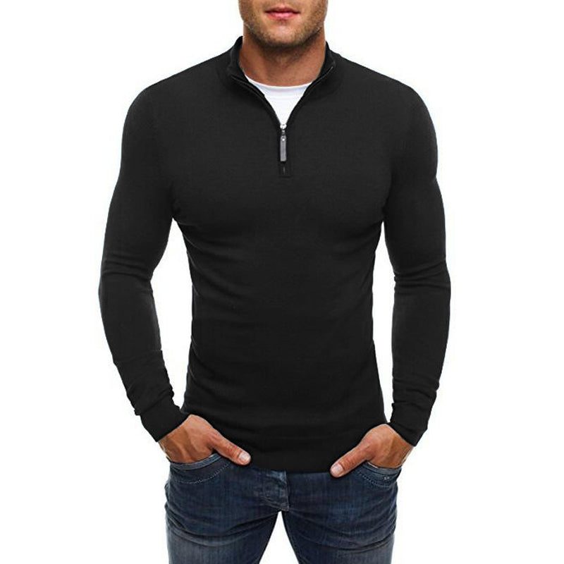 Men’s Half-Zip Sweater – Slim-Fit Long-Sleeve Pullover with Stand Collar for Smart Casual Layering
