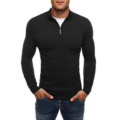 Men’s Half-Zip Sweater – Slim-Fit Long-Sleeve Pullover with Stand Collar for Smart Casual Layering