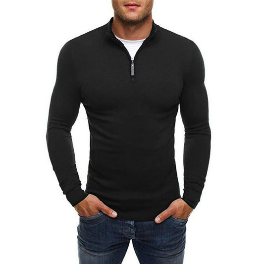 Men’s Half-Zip Sweater – Slim-Fit Long-Sleeve Pullover with Stand Collar for Smart Casual Layering