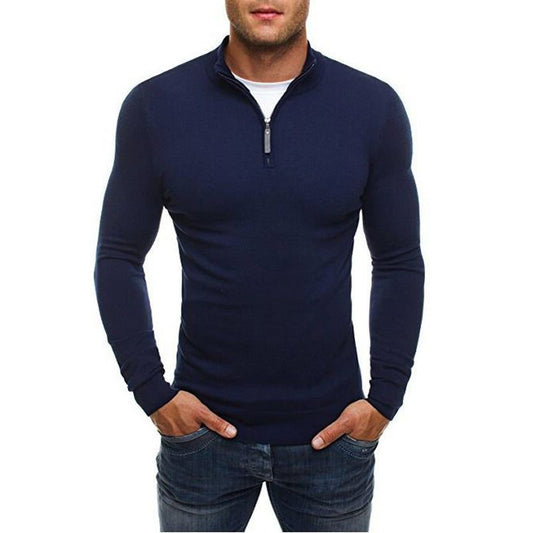Men’s Half-Zip Sweater – Slim-Fit Long-Sleeve Pullover with Stand Collar for Smart Casual Layering