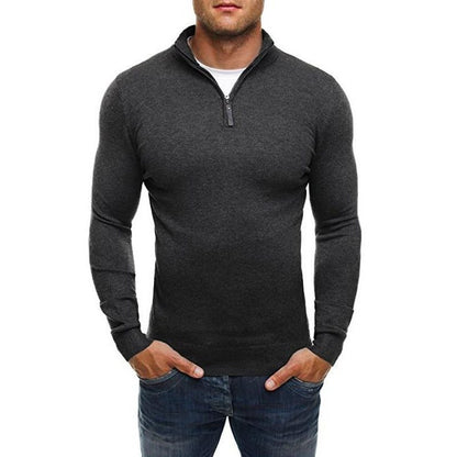 Men’s Half-Zip Sweater – Slim-Fit Long-Sleeve Pullover with Stand Collar for Smart Casual Layering