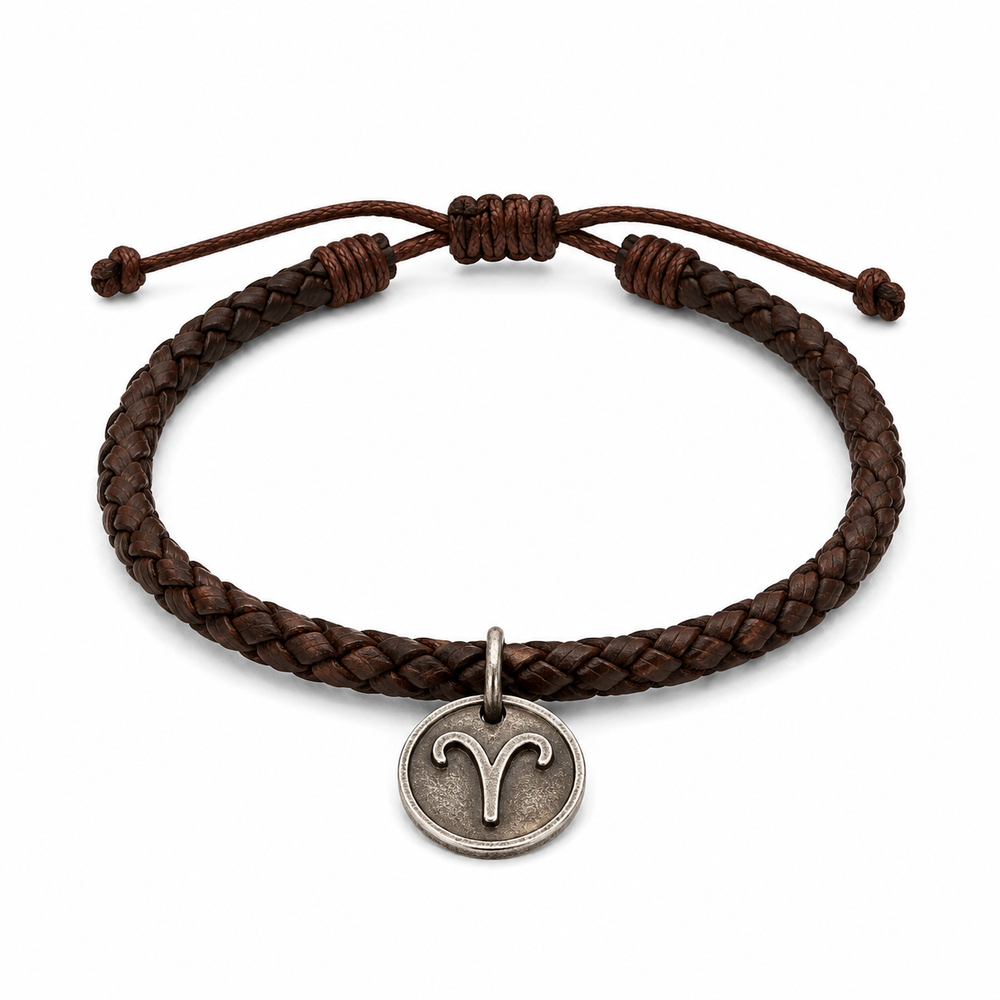 Aries zodiac leather bracelet on white